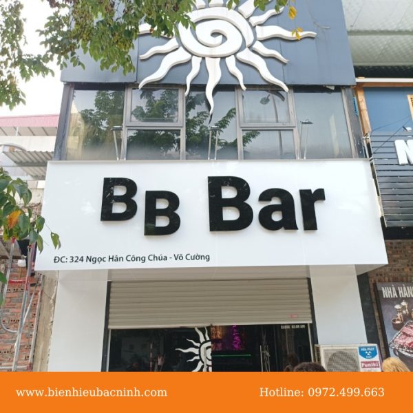 Hoàn thiện biển hiệu Alu chữ mica led sáng chân bb bar 324 ngọc hân công chúa thành phố Bắc Ninh